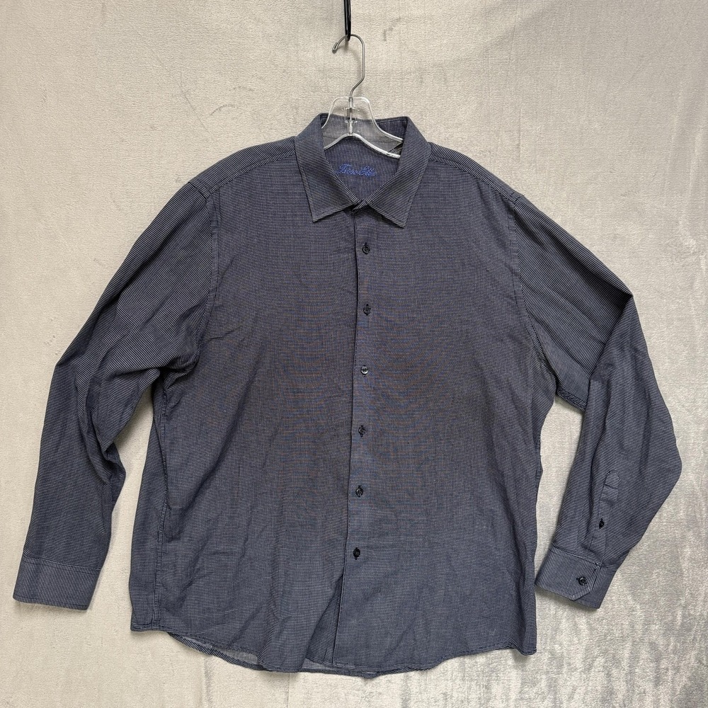 Tasso Elba Dress Shirt Mensâ XL Blue Geometric Cotton Button Down Long Sleeve